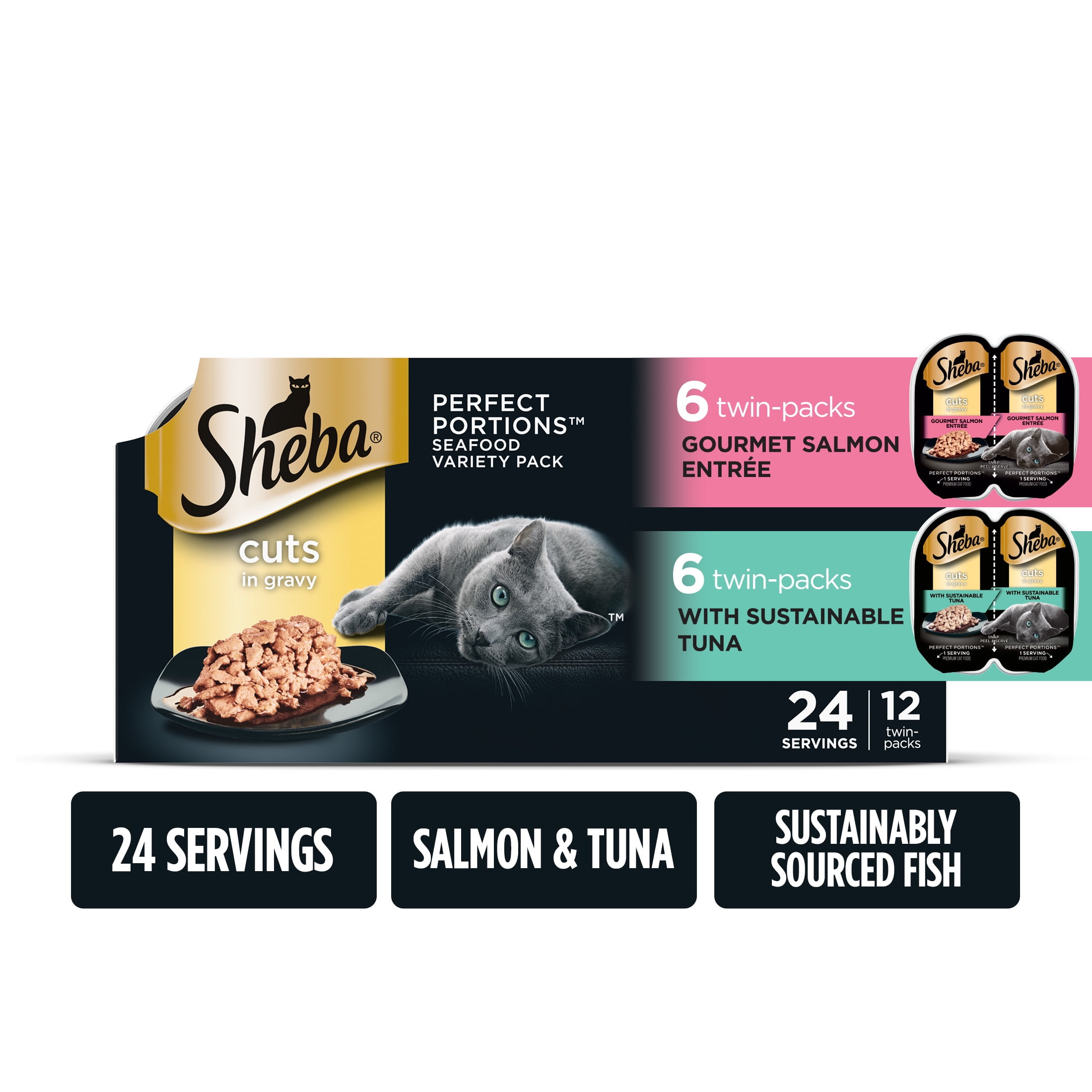 Sheba Wet Cat Food Cuts in Gravy Variety Pack, With Sustainable Tuna