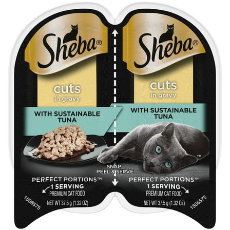 Sheba Wet Cat Food Cuts in Gravy with Sustainable Tuna, 2.6 oz Perfect Portions Twin-Pack Tray