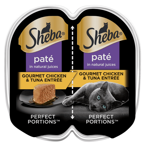 Sheba Wet Cat Food Pate, Gourmet Chicken and Tuna Entree, 2.6 oz Perfect Portions Twin Pack Tray