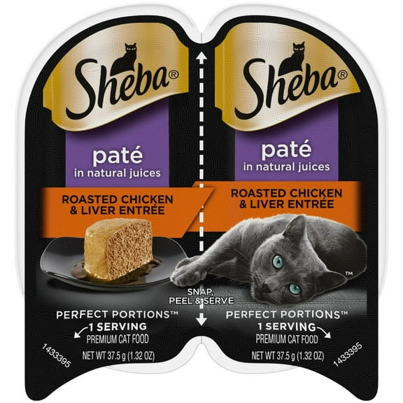 Sheba Wet Cat Food Pate, Roasted Chicken & Liver Entree, 2.6 oz Perfect Portions Twin Pack Tray