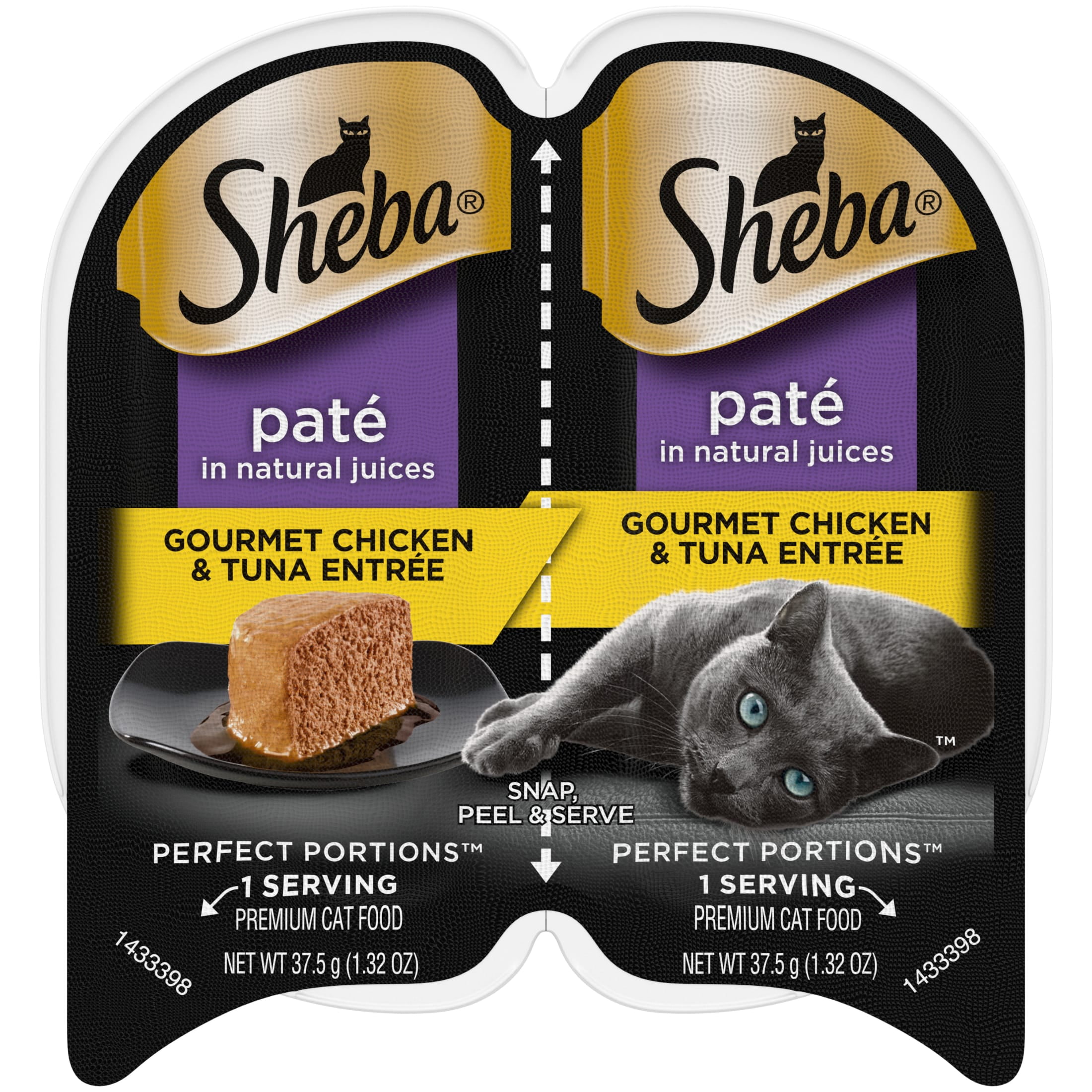 Sheba Wet Cat Food Pate, Roasted Chicken & Liver Entree, 2.6 oz Perfect Portions Twin Pack Tray