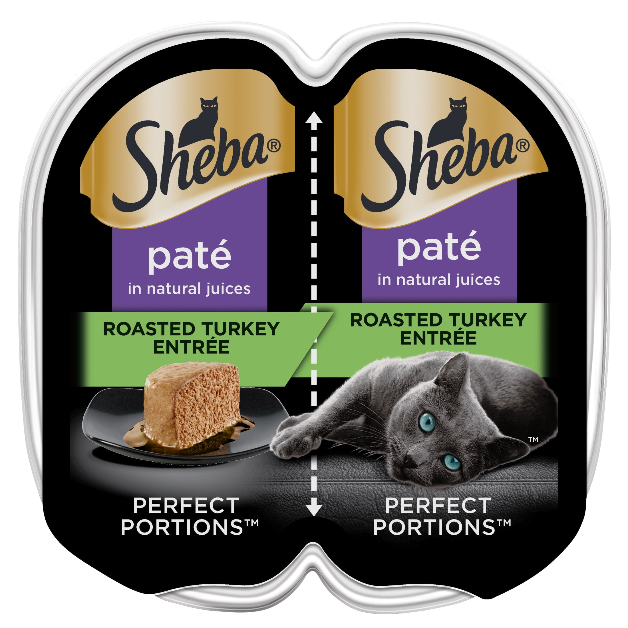 Sheba Wet Cat Food Pate, Roasted Turkey Entree, 2.6 oz Perfect Portions Twin Pack Tray