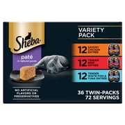 Sheba Perfect Portions Variety Pack Wet Cat Food Pate, 2.6 oz Twin-Pack Trays 36 Count