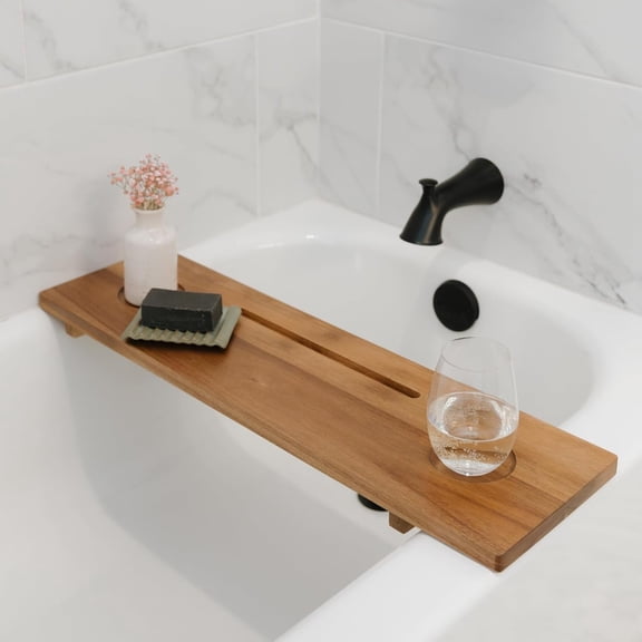 Shed Bathtub Tray for Standard Tubs | 29" Solid Acacia Luxury Bath Tray for Tub | Anti-Tip, Non-Toxic, Sustainable, Adjustable Bathtub Caddy | Bathroom Accessories Holders for Tub Tray
