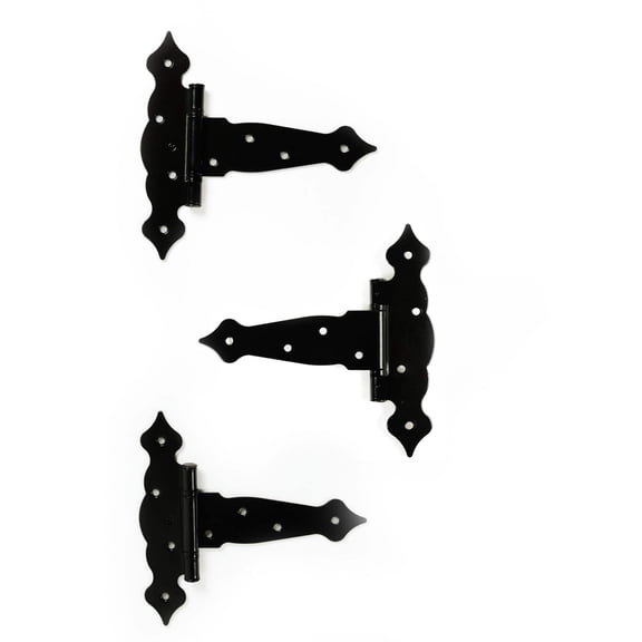 Shed Door T-Hinge Kit Decorative Style 5" Black for Barns, Sheds, Playhouses, and Chicken Coops 3 PCS