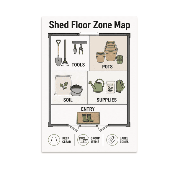 Shed Floor Zone Map - Garden Tool Enthusiast - 13x19 Glossy Poster Print