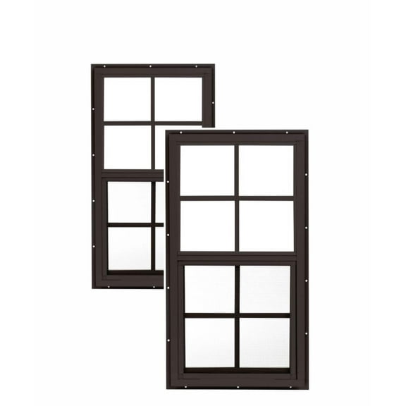 Shed Window 14" W x 27" H, Flush Mount Brown for Sheds, Playhouses, and Chicken Coops 2 PK (W1427BR-BX2)