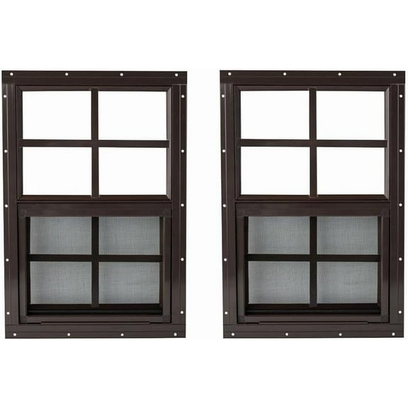 Shed Window 14x21 Brown - Vertical Slider with Tempered Glass & Bug Screen 2 Pack