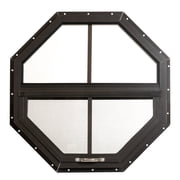 Shed Window Tilt-Out Octagon 14" Brown J-lap Mount 1-PK | Aluminum Frame w/Screen and Tempered Glass- Sheds, Coops, Tree Forts & Playhouses
