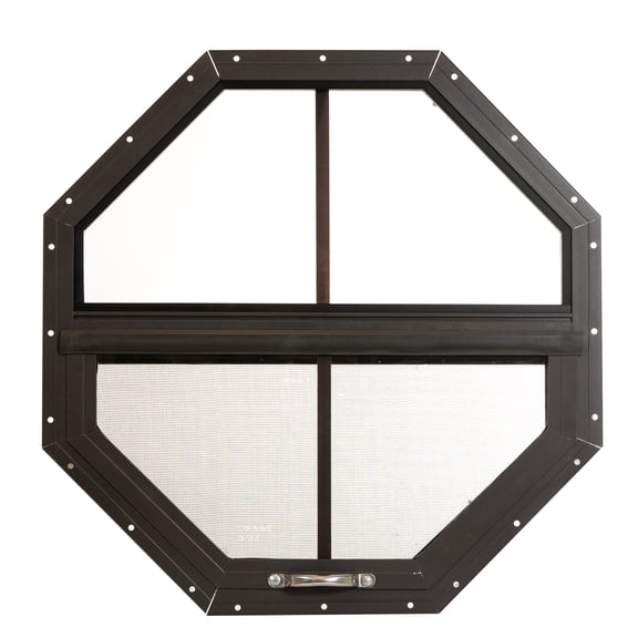Shed Window Tilt-Out Octagon 18" Brown Flush Mount (1-PK) | Aluminum Frame w/Screen- Sheds, Coops, Tree Forts & Playhouses