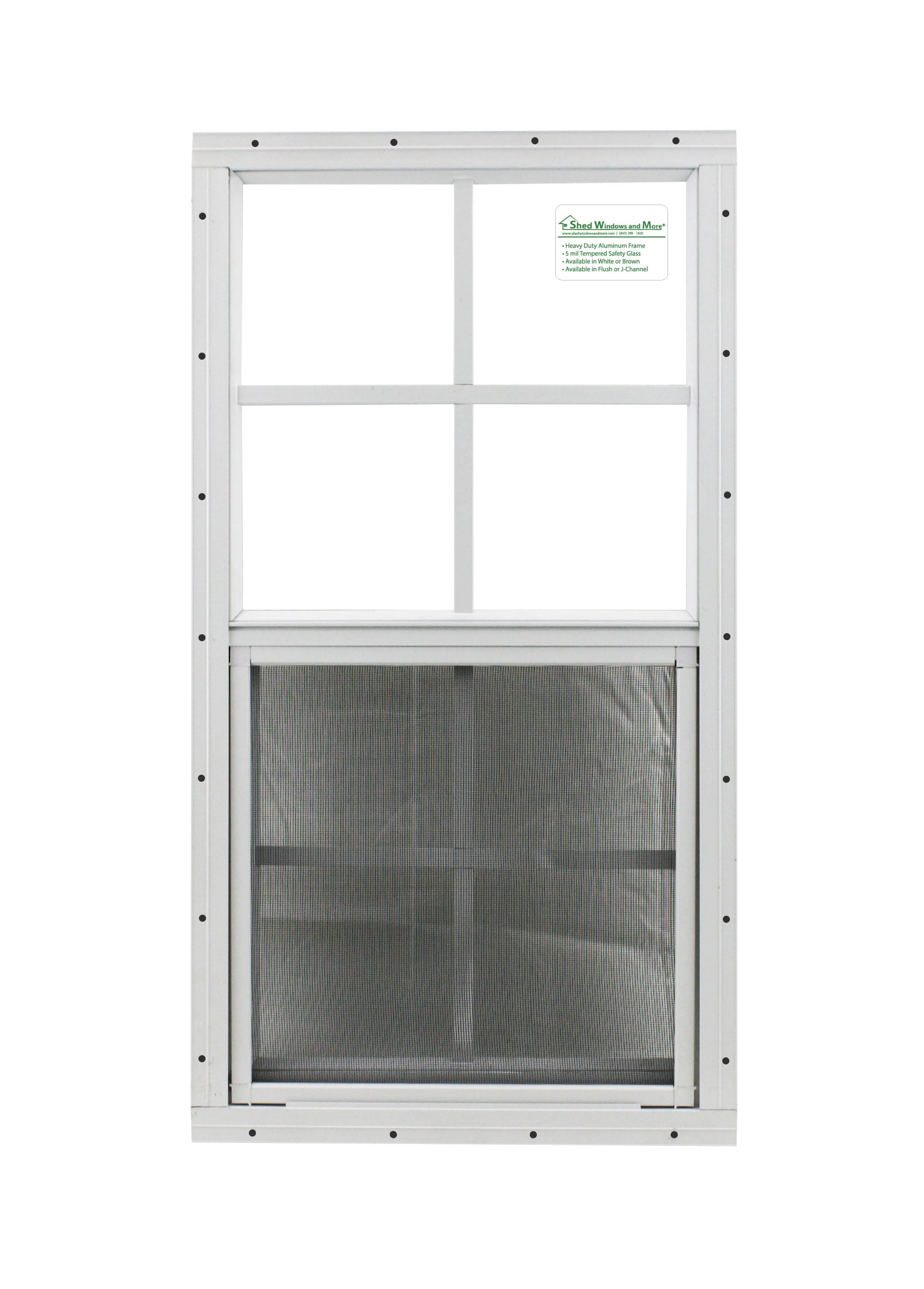 Shed Windows and More 14" W x 27" H White (Flush Mount) Shed Window Tempered Glass with Screen Chicken Coop Playhouse