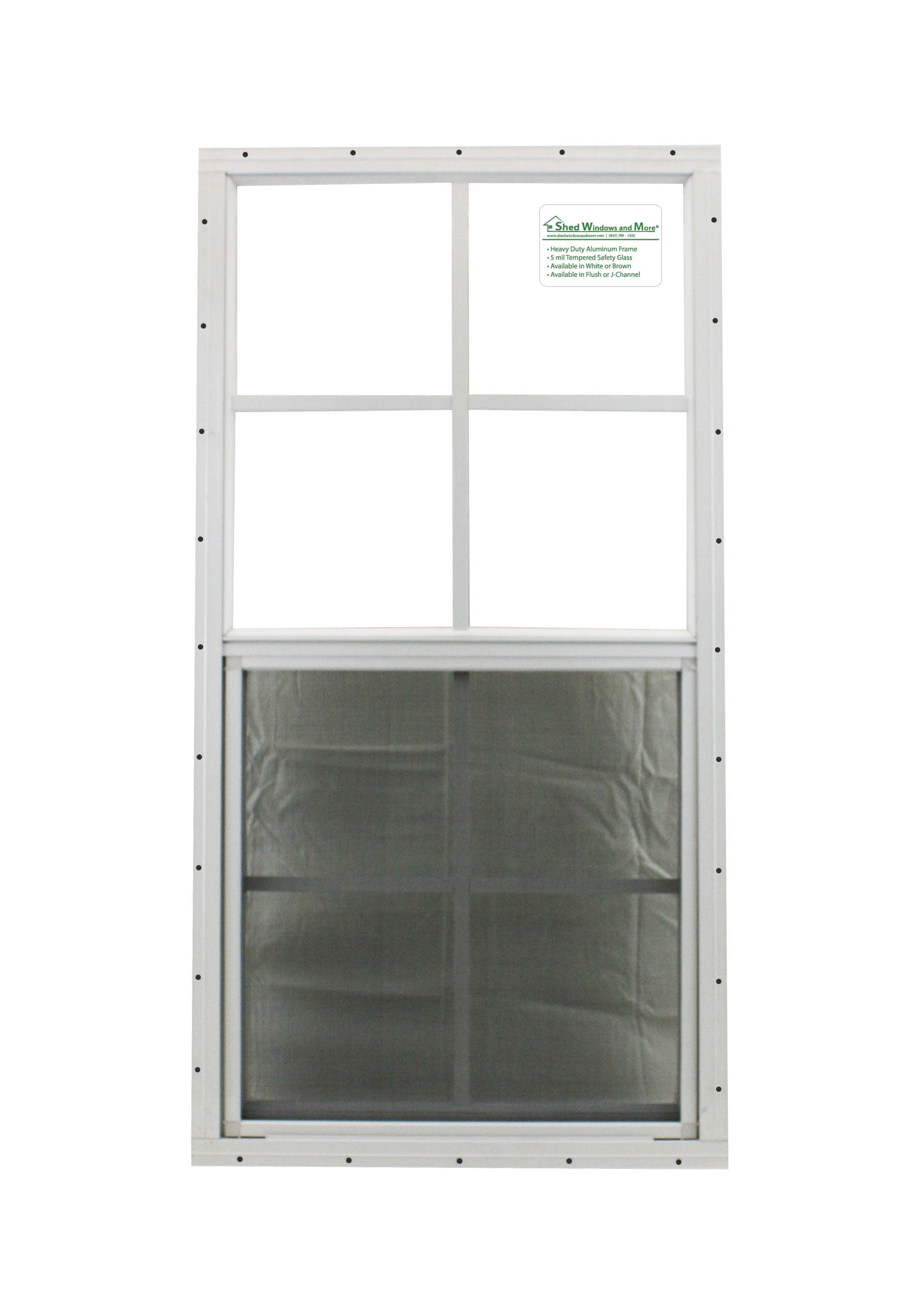 Shed Windows and More 18" W x 36" H White (Flush Mount) Shed Window Tempered Glass with Screen Chicken Coop Playhouse