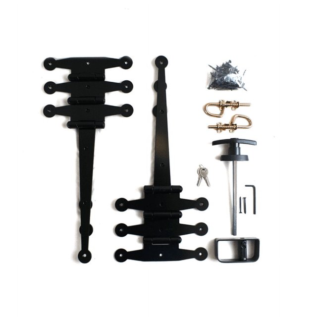Outdoor Hardware Supply Shed Double Door Hardware Kit - Black T-Handle, Barrel Bolt & 6 Hinges