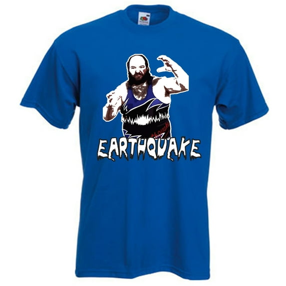 Shedd Shirts Blue Earthquake WWF WWE "Old School" Adult X-Large T-Shirt