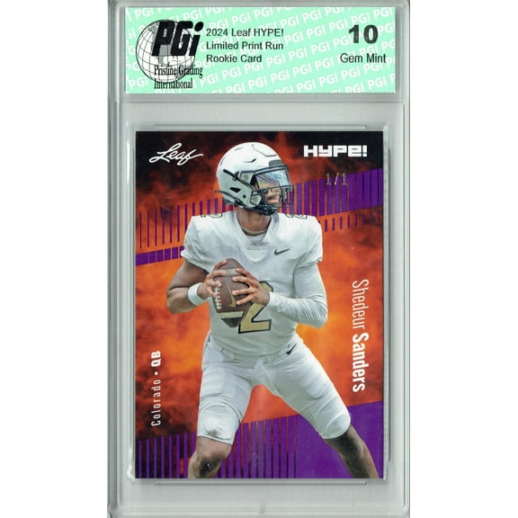Shedeur Sanders 2024 Leaf HYPE! #155A Purple Blank Back 1 of 1 Rookie Card PGI 10