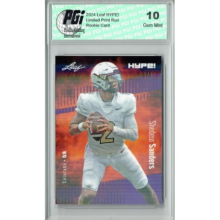 Shedeur Sanders Rookie Card Cleveland PGI 10 Gem Mint Football Trading Card 2024 Leaf HYPE! #155A Purple Shimmer 1/1