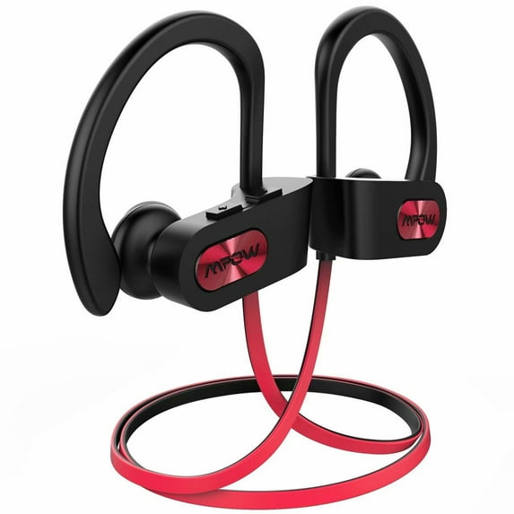 Shedirmuc Bluetooth Headphones, IPX7 Waterproof In-ear Earbuds, Wireless Sports Earphones for Gym Running Cycling Workout (Red Outside & Black Inside)