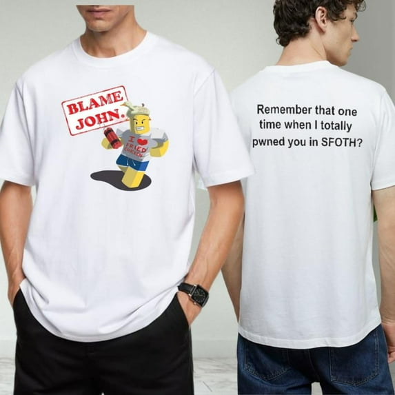 Shedletsky Blame John T-shirt, Shedletsky Forsaken T-shirt, Roblox shirt for men, Blame John Shirt,Light Pink Color,Size XL