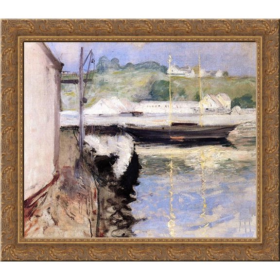 Sheds and Schooner, Gloucester 22x20 Gold Ornate Wood Framed Canvas Art by Chase, William Merritt