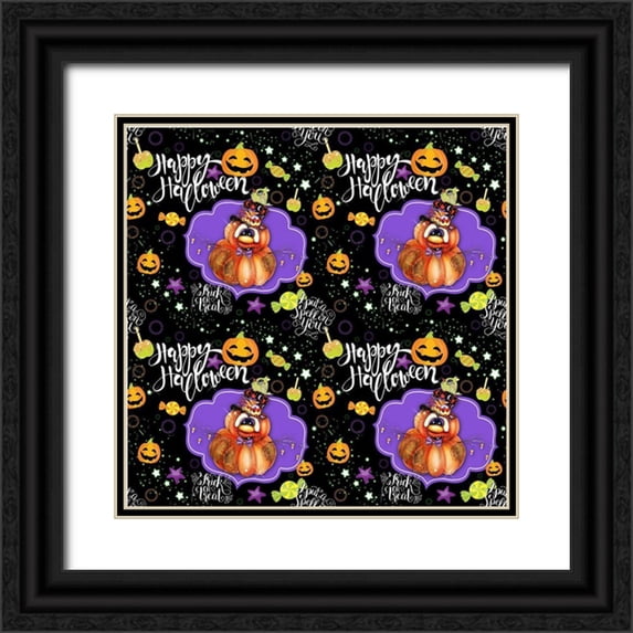 Sheena Pike Art 12x12 Black Ornate Wood Framed with Double Matting Museum Art Print Titled - Jack O Man 3 - Halloween Pattern