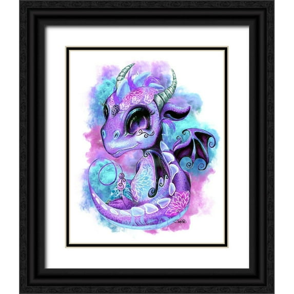 Sheena Pike Art 12x14 Black Ornate Wood Framed with Double Matting Museum Art Print Titled - Lil DragonZ Element Series Wind