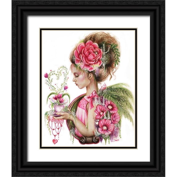 Sheena Pike Art 12x14 Black Ornate Wood Framed with Double Matting Museum Art Print Titled - New Beginnings - Tea Series