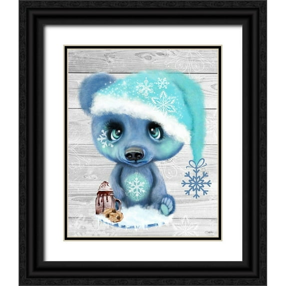 Sheena Pike Art 12x14 Black Ornate Wood Framed with Double Matting Museum Art Print Titled - Winter Cocoa Bear