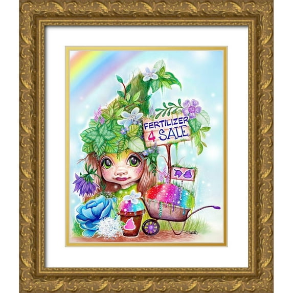 Sheena Pike Art 12x14 Gold Ornate Wood Framed with Double Matting Museum Art Print Titled - Unicorn Poop for Sale Garden WhimZies
