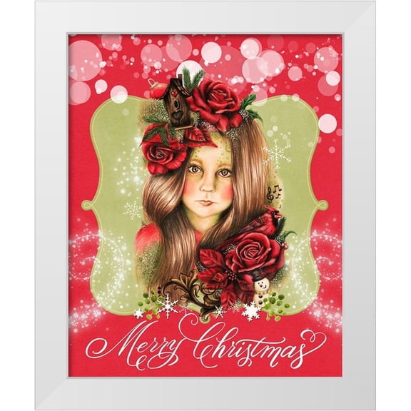 Sheena Pike Art 12x14 White Modern Wood Framed Museum Art Print Titled - Merry Pixie Blossom - Merry Christmas