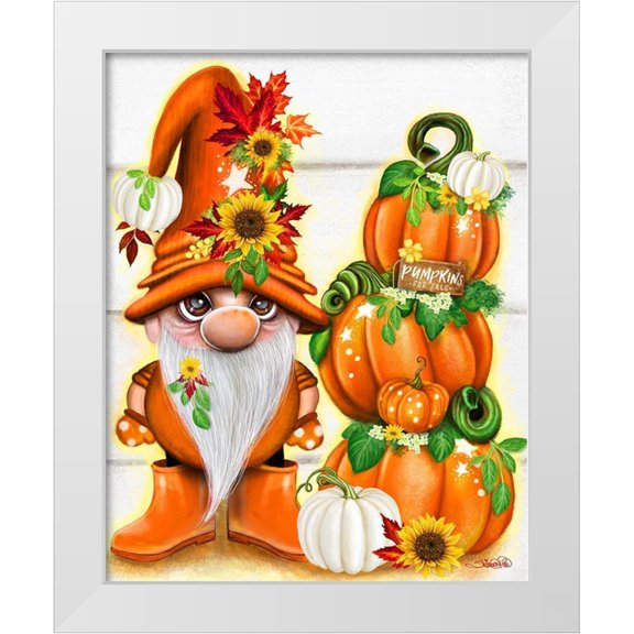 Sheena Pike Art 12x14 White Modern Wood Framed Museum Art Print Titled - Pumpkins for Sale Lil Gnomez
