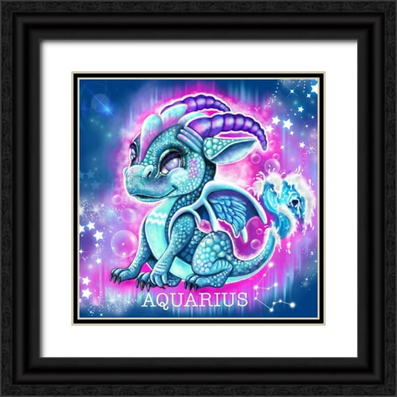 Sheena Pike Art 15x15 Black Ornate Wood Framed with Double Matting Museum Art Print Titled - Zodiac Lil Dragonz Aquarius