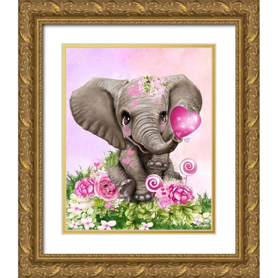 Sheena Pike Art 15x18 Gold Ornate Wood Framed with Double Matting Museum Art Print Titled - Elephant Kisses