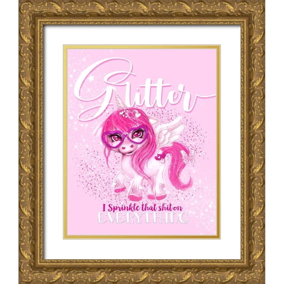Sheena Pike Art 15x18 Gold Ornate Wood Framed with Double Matting Museum Art Print Titled - Glitter Everything Unicorn