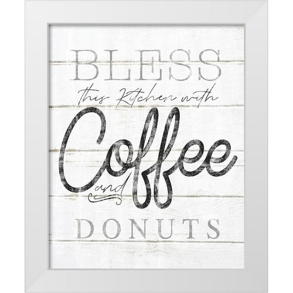 Sheena Pike Art 15x18 White Modern Wood Framed Museum Art Print Titled - Bless This Kitchen With Coffee and Donuts