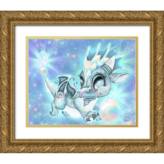 Sheena Pike Art 18x15 Gold Ornate Wood Framed with Double Matting Museum Art Print Titled - October - Opal - Birthstone Lil Dragonz