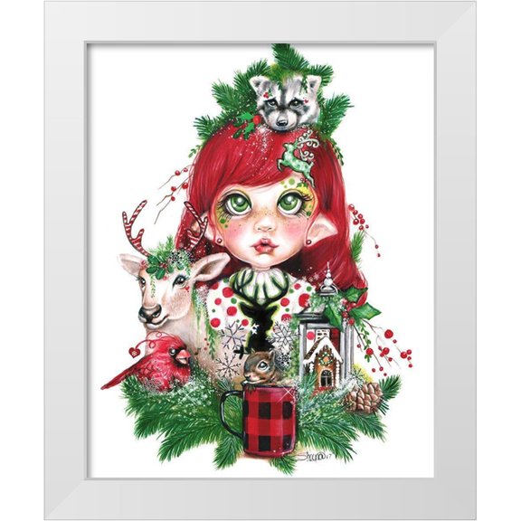 Sheena Pike Art 20x24 White Modern Wood Framed Museum Art Print Titled - Cozy Christmas Claire - MunchkinZ Elf