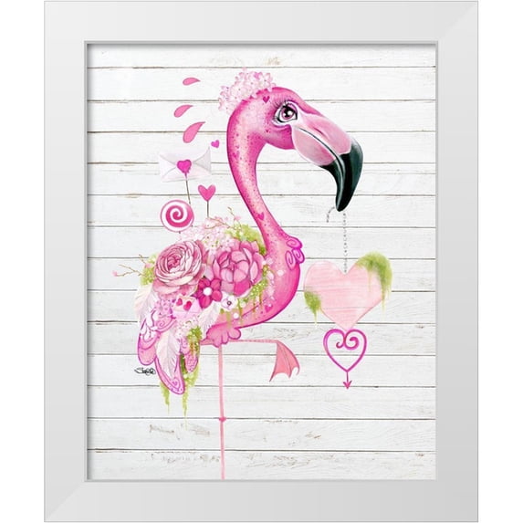Sheena Pike Art 20x24 White Modern Wood Framed Museum Art Print Titled - Flamingo Valentine