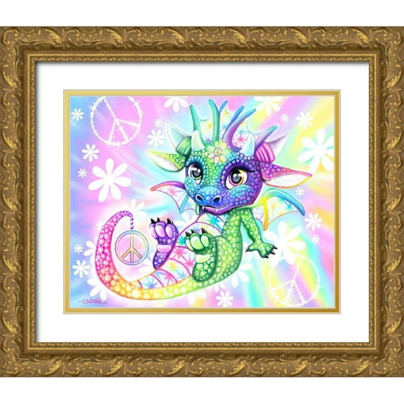Sheena Pike Art 24x20 Gold Ornate Wood Framed with Double Matting Museum Art Print Titled - Peaceful Tie Dye Lil Dragonz
