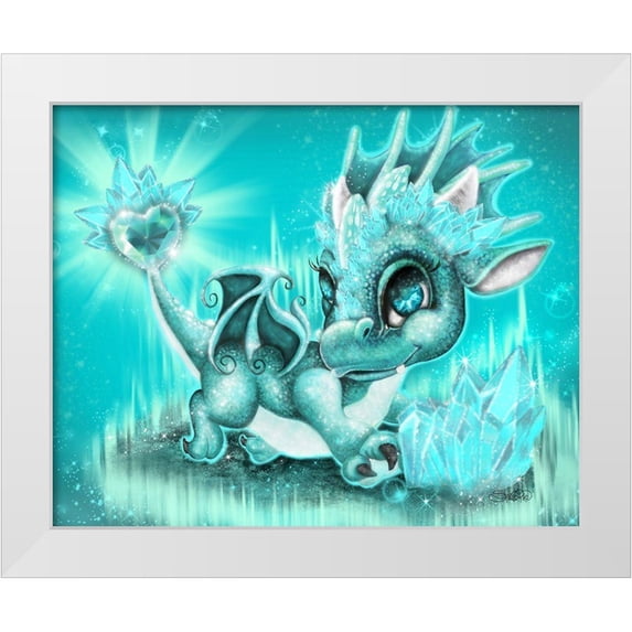 Sheena Pike Art 24x20 White Modern Wood Framed Museum Art Print Titled - March - Aquamarine - Birthstone Lil Dragonz