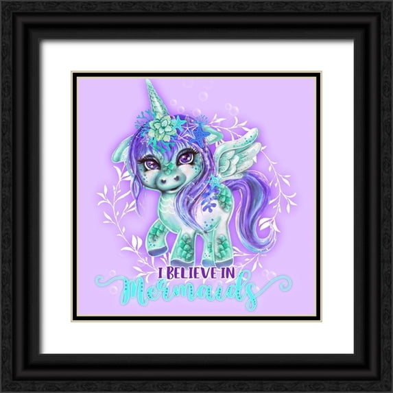 Sheena Pike Art 26x26 Black Ornate Wood Framed with Double Matting Museum Art Print Titled - I Believe in Mermaids CutieCorn