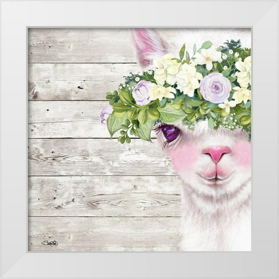 Sheena Pike Art 26x26 White Modern Wood Framed Museum Art Print Titled - Peek a Boo Sweet Llama