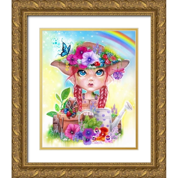 Sheena Pike Art 26x32 Gold Ornate Wood Framed with Double Matting Museum Art Print Titled - Gracie the Gardener MunchkinZ Elf