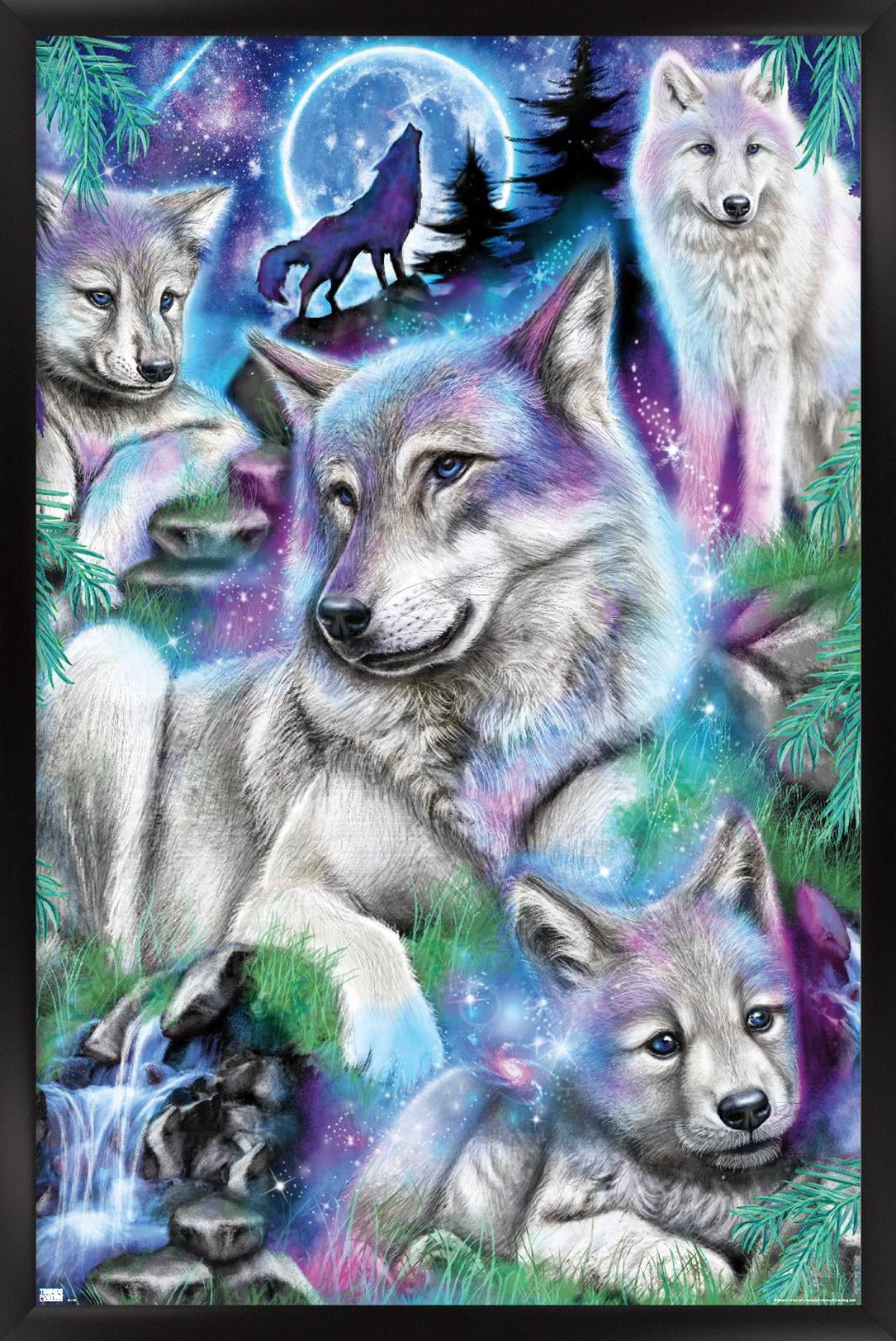 Sheena Pike - Daydream Galaxy Wolves Wall Poster, 14.725" x 22.375" Framed
