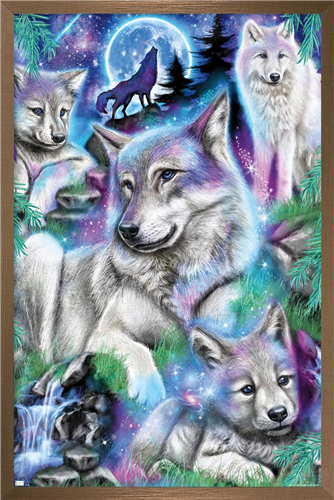 Sheena Pike - Daydream Galaxy Wolves Wall Poster, 14.725" x 22.375" Framed