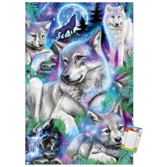 Sheena Pike - Daydream Galaxy Wolves Wall Poster, 22.375" x 34"