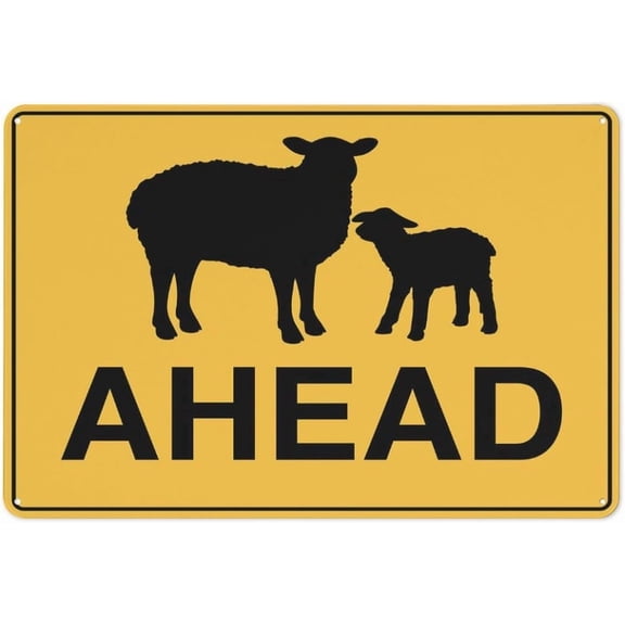 Sheep Ahead Image Reflective Aluminum Sign - 8"x12", UV Protected, Waterproof, 4 Pre-Drilled Holes - Rural Road, Farm, Ranch, Sheep Grazing Area