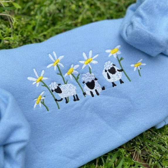 Sheep And Daisy Embroidered Sweatshirt