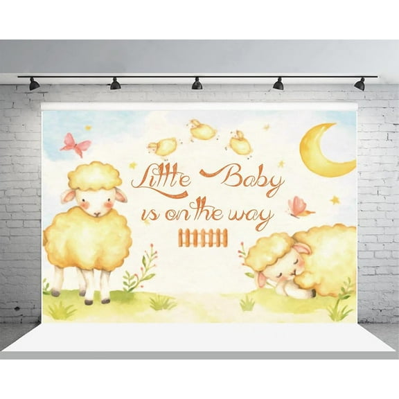 Sheep Baby Shower Backdrop A Little Baby is on The Way Gold Yellow Lamb Photography Background Baby Shower Gender Neutral Party Decoration Supplies Photo Booth Props