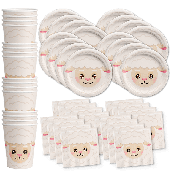 Sheep Birthday Party Supplies Set Plates Napkins Cups Tableware Kit for 16