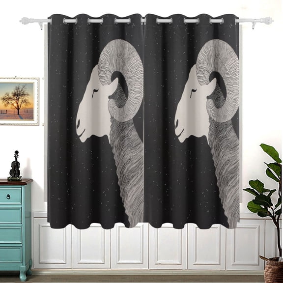 Sheep Black Blackout Curtain Panels 63x55in Drapes Privacy Assured for Living room Bedroom Bathroom 2 panels set